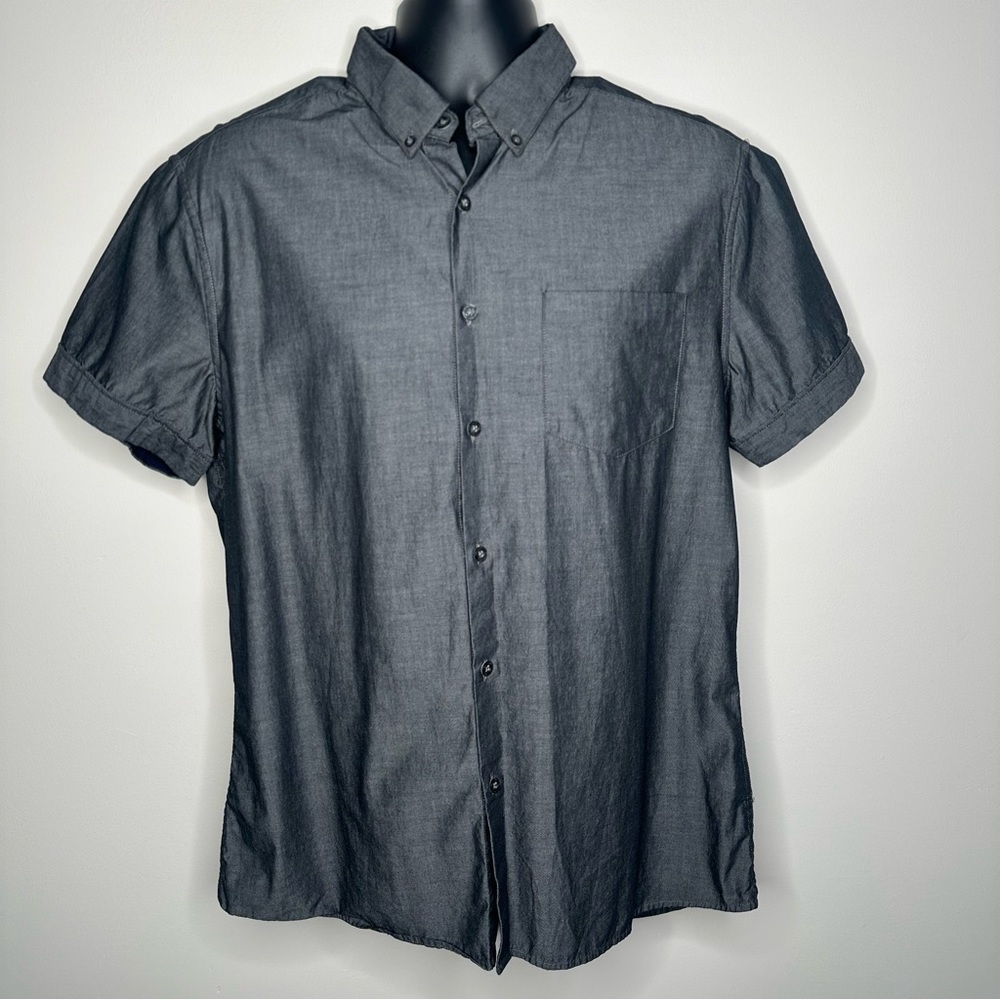 Kenneth Cole Reaction Charcoal Short Sleeve Button Down Shirt - Super Slim Fit